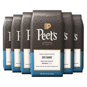 514539 Peets 6 Pack Coffee Big Bang Premium Medium Roast Whole Bean Arabica 10.5oz