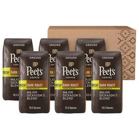 Peets 629722566962 Coffee Decaf Major Dickasons Ground 10.5 Oz Bags 6-pack Dark Roast