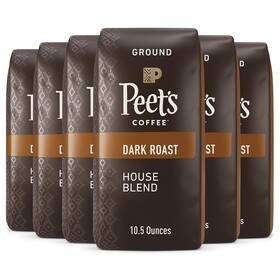 Peets Coffee 445049249295 Dark Roast Ground - House Blend 63 Ounces Six Bags Of 10