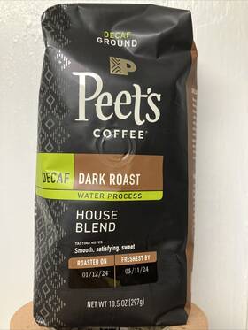 513994 Peets Coffee 2x 10.5 Oz. Decaf House Blend Ground Bean Dark Roast New