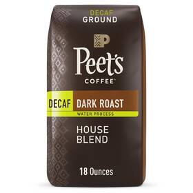 514551 Peets Coffee Dark Roast Ground - Decaf House Blend 18 Ounce Bag