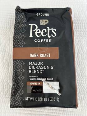 Peets Coffee 711181020786 Dark Roast Ground - Major Dickasons Blend 18 Ounce Bag