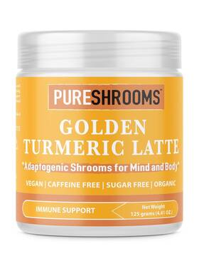Pureshrooms 698781168240 Organic Turmeric Latte Golden Milk 30 Servings - Lions Mane Turkey T
