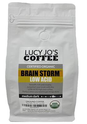 Roastery 313035461402 Lucy Jos Organic Brainstorm Medium-dark Roast Low Acid Ground Coffee 11oz