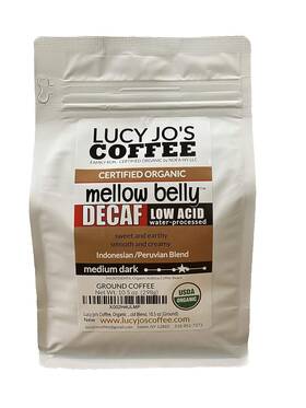 Roastery 313105022076 Organic Decaf Mellow Belly Low Acid Blend Medium Dark 10.5 Oz Ground