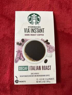 011009771 Starbucks Decaf Italian Via Instant Coffee 12 Packets Dark Roast Bbd-09/2025