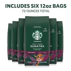 11017101 Starbucks Ground Coffee Dark Roast Sumatra 6 Bags 12 Oz Each Exp 01/21/26