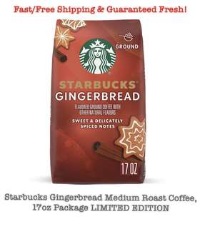 Starbucks 762111483096 Gingerbread Medium Roast Coffee 17oz Package Limited Edition