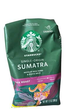 Starbucks 762111956555 Sumatra Single Origin Dark Roast Ground Coffee 12 Oz 100% Arabica