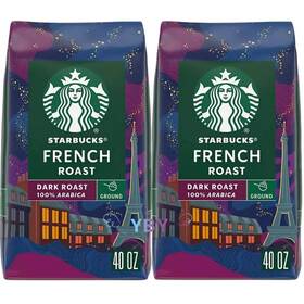 980107450 Starbucks 2 Packs Dark French Roast Ground Coffee 40 Oz Each Pack 80