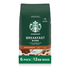 206250 Starbucks At Home Breakfast Blend Ground Coffee Medium Roast Hot Or Iced 12oz 6 Bags