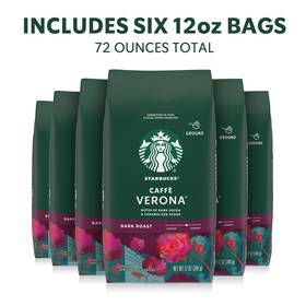 Starbucks At Home 76211162287 6 Pack Caff Verona Ground Coffee Dark Roast Hot Or Iced 12 Oz