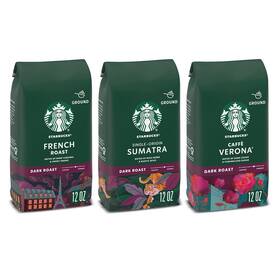 Starbucks Coffee 313050558576 Dark Roast Ground Variety Pack 3 Bags 12 Oz Each