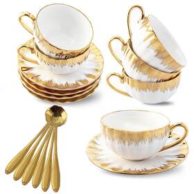 Fa001 Teasfusion Gold Rimmed Ceramic Coffee Mug With Saucer Cappuccino 6 Oz For