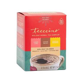 Teeccino 795239122516 Holiday Herbal Tea Sampler Assortment - Candy Cane Gingerbread Snickerdoodl