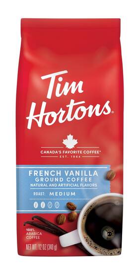 Tim Hortons 744759237743 French Vanilla Flavored Coffee Medium Roast Ground Arabica 12 Oz B