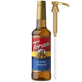 Torani 089036300759 Coffee Syrup Classic Caramel Flavored For Drinks Pump Included 25.4