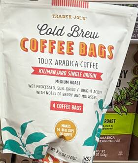 68482 Trader Joes Cold Brew Coffee Bags 100% Arabica 8.5 Oz Medium Roast