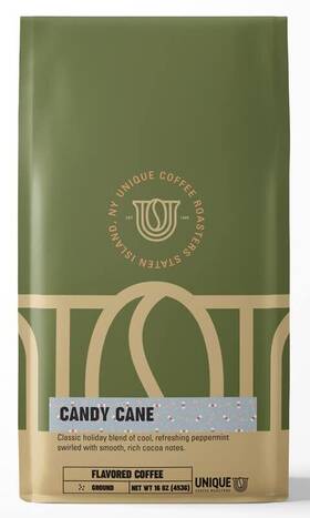 Unique Coffee Roasters 852421000783 Holiday Peppermint Candycane Flavored Ground 1 Lb 16 Oz Bag Medium Roa