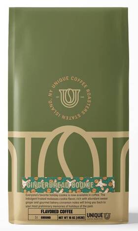 Unique Coffee Roasters 852421000974 Holiday Ftgingerbread Cookieft Flavored Ground 1 Lb 16 Oz Bag Medium