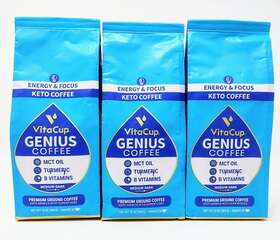 Vitacup 850012316220 3x Genius Coffee Keto Mct Oil Turmeric B Vitamins Ground Bag 10oz