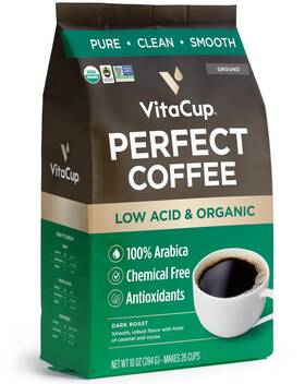 Vitacup 850012316848 Perfect Low Acid Coffee Ground Organic And Fair Trade Mycotoxin Free Dark Ro