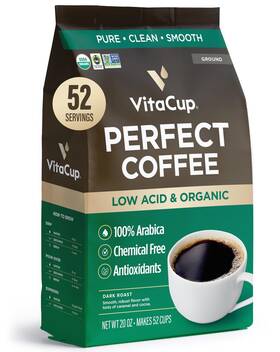 Vitacup 850058902005 Low Acid Dark Roast Coffee Organic 20oz 52 Servings
