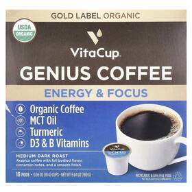 Vta00751 Vitacup Genius Coffee Medium Dark Roast 16 Pods 0.35 Oz 10 G Each Nib Fresh