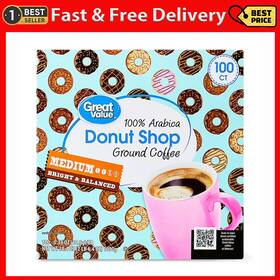 Walmart Stores Inc. 445014727728 Value Donut Shop 100% Medium Roast Ground Coffee Pods 38.4oz 100 Count