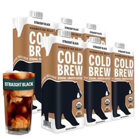 Wandering Bear 313111489436 Straight Black Organic Cold Brew Coffee 32 Fl Oz 6 Pack - Extra