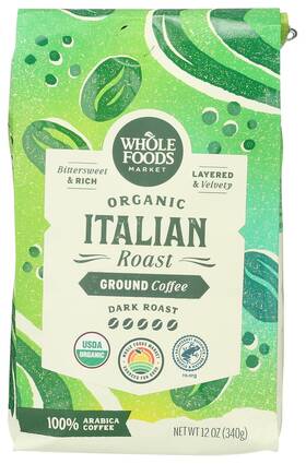 Whole Foods Market 0099482523299 Organic Ground Coffee Dark Italian Roast Bittersweet Rich