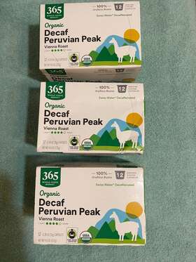 Whole Foods Market 099482460686 3 365 By Wfm Coffee Decaf Peruvian Peak Vna Roast Organic Pods 12 Ct. 4.6 Oz
