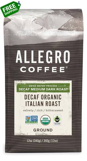 Whole Foods Market 445023611681 Allegro Coffee Decaf Organic Italian Roast Ground 12 Ounce Pack Of 1