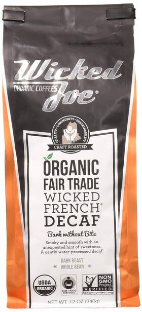 00145453 Wicked Joe Organic Fair Trade Dark Roast Decaf Coffee 12 Ounce Pack