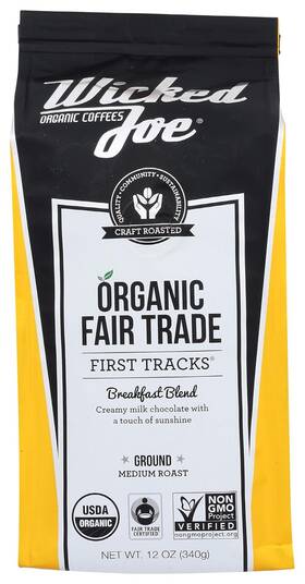 00145463 Wicked Joe Organic Coffee Breakfast Blend Ground 12 Oz Yellow