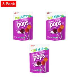 Yumearth 100137021470 Organic Lollipops Assorted Flavors - 40 Count Vitamin C 3 Pack