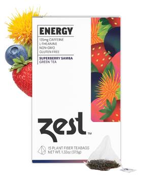 Zest 855005007116 Energy Green Tea - Superberry Samba High Caffeine Strawberry Acai P