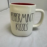 Rae Dunn Peppermint Kisses Mug Holiday Christmas Coffee Cup Red Interior. Fixed Price $13.00.