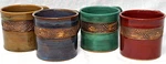 4 Studio Pottery Coffee Mugs Drip Glaze Native Island Look 18 Oz Carved Stamped. Fixed Price $53.19.