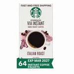 Starbucks Via Instant Italian Roast Coffee Huge 64-PACKET Bulk Supply! Exp. Fixed Price $43.00.