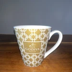 Godiva Belgian Geometric Ceramic Coffee Mug Gold White 15 Fl Oz. Fixed Price $9.99.
