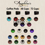Angelino Flavored Coffee Pods 72 Kcups Capsules Lot Medium Dark Roast Great Gift. Fixed Price $92.99.
