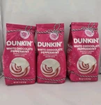 3X Dunkin Donuts White Chocolate Peppermint Ground Coffee Exp 09/26 New Sealed. Fixed Price $38.99.