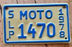 1978 San Luis Potosi Mexico Mexican Motorcycle License Plate " 1470. Fixed Price $36.99.