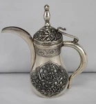 Antique Saudi Arabia Oman Qatar 925 Silver Bird Rose Engraved Coffee Pot Dallah. Fixed Price $835.10.