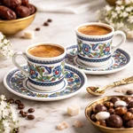 Hand Painted Turkish Coffee Set 2, Floral Porcelain Espresso With Sa. Fixed Price $49.99.