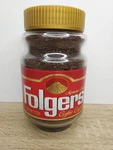 Vtg 1985 Folgers Coffee Glass Jar 12 Oz Instant Crystals Red Label Sealed Nos. Fixed Price $50.00.