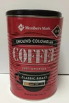 Members Mark Ground Columbian Arabica 48OZ 3LB Can Empty Tin! Euc!. Fixed Price $8.99.
