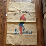 Vtg Jute Cafe De Costa Rica Lapa Coffee Bean Bag With Parrot 28X42. Fixed Price $29.99.