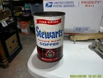 Stewarts Private Blend Coffee 16 Oz Can White W/red Plaid Design Vintage Tin. Fixed Price $10.00.
